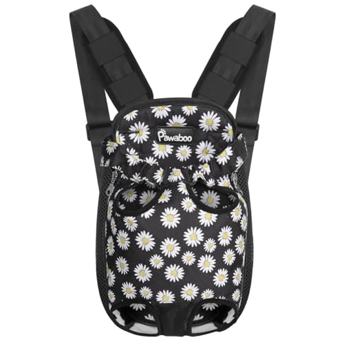 Pawaboo Haustier Rucksack Hund Tragetasche, Verstellbar Beinen heraus Rucksäcke Haustier Tragbar Reisetasche, Atmungsaktiv Speziell für Klein Mittler Hunde Katzen Welpen, S, Schwarz Gänseblümchen von Pawaboo