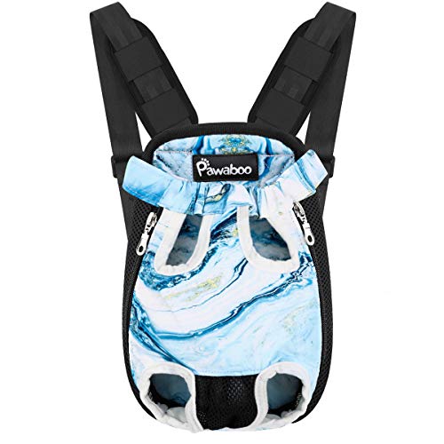 Pawaboo Haustier Rucksack Hund Tragetasche, Verstellbar Beinen heraus Rucksäcke Haustier Tragbar Reisetasche, Atmungsaktiv und Bequem Speziell für Klein Mittler Hunde Katzen Welpen, L, Blau Marmor von Pawaboo