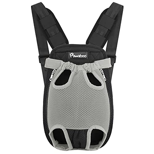 Pawaboo Haustier Rucksack Hund Tragetasche, Verstellbar Beinen heraus Rucksäcke Haustier Tragbar Reisetasche, Atmungsaktiv und Bequem Speziell für Klein Mittler Hunde Katzen Welpen, L, Grau von Pawaboo