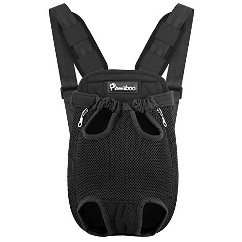 Pawaboo Haustier Rucksack Hund Tragetasche, Verstellbar Beinen heraus Rucksäcke Haustier Tragbar Reisetasche, Atmungsaktiv und Bequem Speziell für Klein Mittler Hunde Katzen Welpen, L, Schwarz von Pawaboo