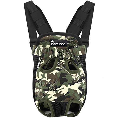 Pawaboo Haustier Rucksack Hund Tragetasche, Verstellbar Beinen heraus Rucksäcke Haustier Tragbar Reisetasche, Atmungsaktiv und Bequem Speziell für Klein Mittler Hunde Katzen Welpen, S, Schwarz Tarnung von Pawaboo