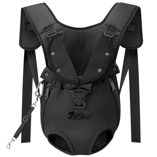 Pawaboo Haustier Rucksack Hund Tragetasche, Verstellbar Beinen heraus Rucksäcke Haustier Tragbar Reisetasche, Atmungsaktiv und Bequem Speziell für Klein Mittler Hunde Katzen Welpen L, Schwarz von Pawaboo