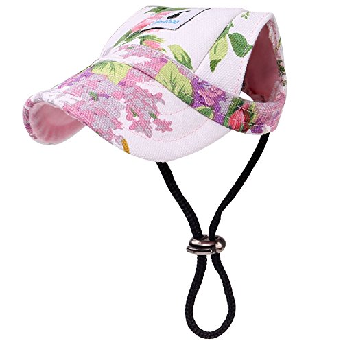 Pawaboo Hunde Baseballmütze, Basecap Verstellbar Sonnenschutz Hut Hundecap mit Ohrlöchern für Welpen Haustier, L, Blumen Violett von Pawaboo