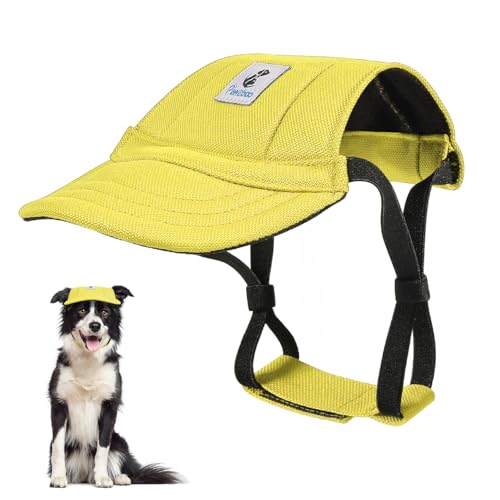 Pawaboo Hunde Baseballmütze, Hundemütze mit elastischen Ohrlöchern, Verstellbar Hundecap Sport Haustier Hut Sonnenschutz für kleine, mittelgroße & große Hunde, Hunde Outfits, L, Gelb von Pawaboo