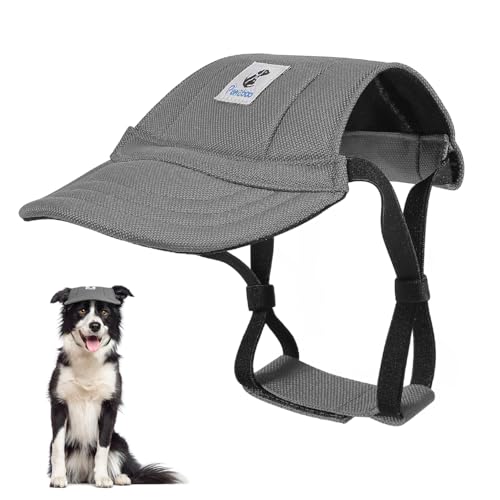 Pawaboo Hunde Baseballmütze, Hundemütze mit elastischen Ohrlöchern, Verstellbar Hundecap Sport Haustier Hut Sonnenschutz für kleine, mittelgroße & große Hunde, Hunde Outfits, L, Grau von Pawaboo