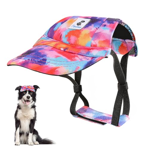 Pawaboo Hunde Baseballmütze, Hundemütze mit elastischen Ohrlöchern, Verstellbar Hundecap Sport Haustier Hut Sonnenschutz für kleine, mittelgroße & große Hunde, Hunde Outfits, L, Mehrfarbig von Pawaboo