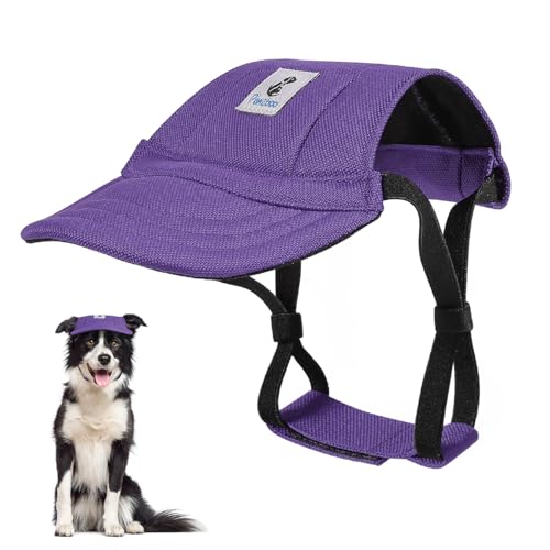 Pawaboo Hunde Baseballmütze, Hundemütze mit elastischen Ohrlöchern, Verstellbar Hundecap Sport Haustier Hut Sonnenschutz für kleine, mittelgroße & große Hunde, Hunde Outfits, L, Violett von Pawaboo