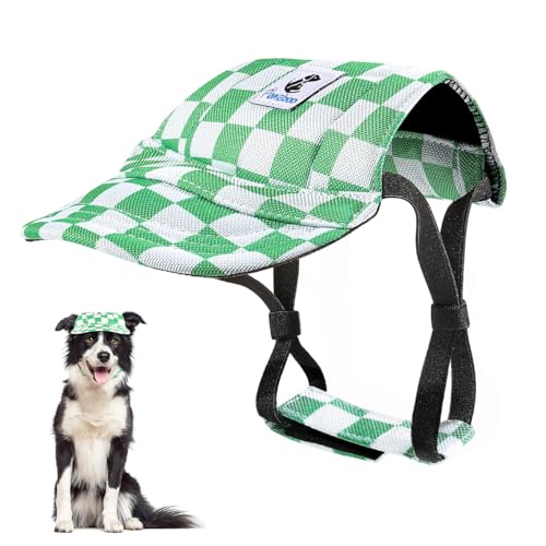 Pawaboo Hunde Baseballmütze, Hundemütze mit elastischen Ohrlöchern, Verstellbar Hundecap Sport Haustier Hut Sonnenschutz für kleine, mittelgroße & große Hunde, Hunde Outfits, L, Weiß + Grün von Pawaboo