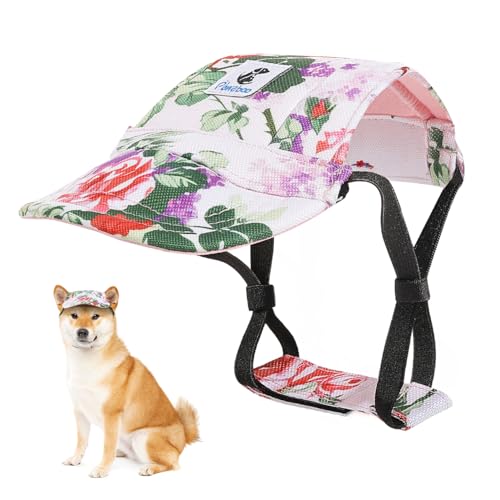 Pawaboo Hunde Baseballmütze, Hundemütze mit elastischen Ohrlöchern, Verstellbar Hundecap Sport Haustier Hut Sonnenschutz für kleine, mittelgroße & große Hunde, Hunde Outfits, M, Blume von Pawaboo