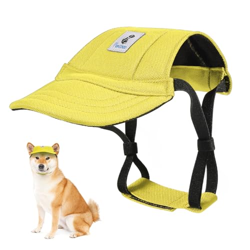 Pawaboo Hunde Baseballmütze, Hundemütze mit elastischen Ohrlöchern, Verstellbar Hundecap Sport Haustier Hut Sonnenschutz für kleine, mittelgroße & große Hunde, Hunde Outfits, M, Gelb von Pawaboo