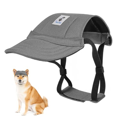 Pawaboo Hunde Baseballmütze, Hundemütze mit elastischen Ohrlöchern, Verstellbar Hundecap Sport Haustier Hut Sonnenschutz für kleine, mittelgroße & große Hunde, Hunde Outfits, M, Grau von Pawaboo