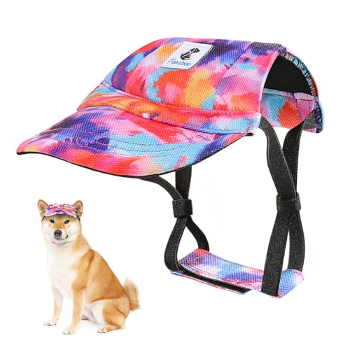 Pawaboo Hunde Baseballmütze, Hundemütze mit elastischen Ohrlöchern, Verstellbar Hundecap Sport Haustier Hut Sonnenschutz für kleine, mittelgroße & große Hunde, Hunde Outfits, M, Mehrfarbig von Pawaboo