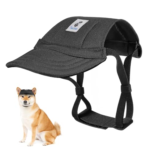 Pawaboo Hunde Baseballmütze, Hundemütze mit elastischen Ohrlöchern, Verstellbar Hundecap Sport Haustier Hut Sonnenschutz für kleine, mittelgroße & große Hunde, Hunde Outfits, M, Schwarz von Pawaboo