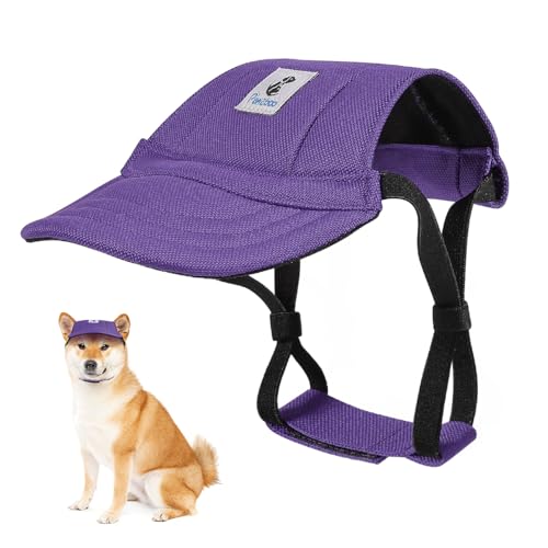 Pawaboo Hunde Baseballmütze, Hundemütze mit elastischen Ohrlöchern, Verstellbar Hundecap Sport Haustier Hut Sonnenschutz für kleine, mittelgroße & große Hunde, Hunde Outfits, M, Violett von Pawaboo