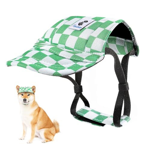 Pawaboo Hunde Baseballmütze, Hundemütze mit elastischen Ohrlöchern, Verstellbar Hundecap Sport Haustier Hut Sonnenschutz für kleine, mittelgroße & große Hunde, Hunde Outfits, M, Weiß + Grün von Pawaboo