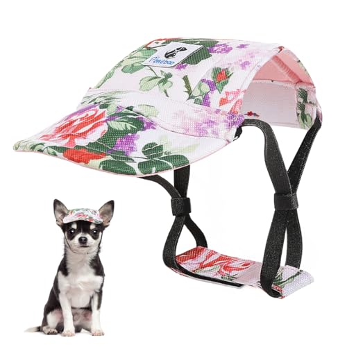 Pawaboo Hunde Baseballmütze, Hundemütze mit elastischen Ohrlöchern, Verstellbar Hundecap Sport Haustier Hut Sonnenschutz für kleine, mittelgroße & große Hunde, Hunde Outfits, S, Blume von Pawaboo