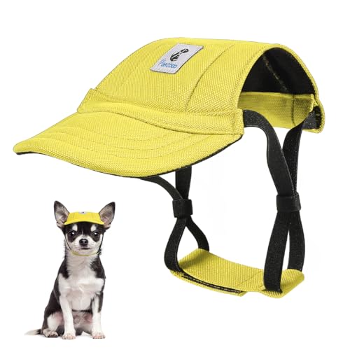 Pawaboo Hunde Baseballmütze, Hundemütze mit elastischen Ohrlöchern, Verstellbar Hundecap Sport Haustier Hut Sonnenschutz für kleine, mittelgroße & große Hunde, Hunde Outfits, S, Gelb von Pawaboo