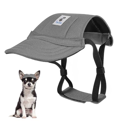 Pawaboo Hunde Baseballmütze, Hundemütze mit elastischen Ohrlöchern, Verstellbar Hundecap Sport Haustier Hut Sonnenschutz für kleine, mittelgroße & große Hunde, Hunde Outfits, S, Grau von Pawaboo