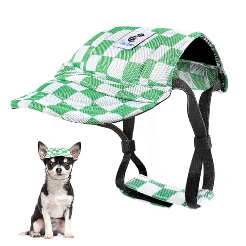 Pawaboo Hunde Baseballmütze, Hundemütze mit elastischen Ohrlöchern, Verstellbar Hundecap Sport Haustier Hut Sonnenschutz für kleine, mittelgroße & große Hunde, Hunde Outfits, S, Weiß + Grün von Pawaboo