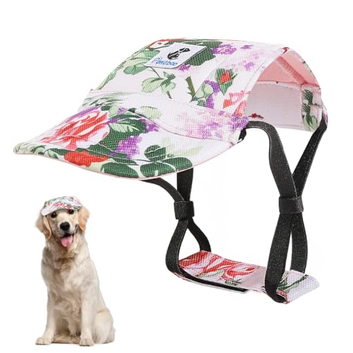 Pawaboo Hunde Baseballmütze, Hundemütze mit elastischen Ohrlöchern, Verstellbar Hundecap Sport Haustier Hut Sonnenschutz für kleine, mittelgroße & große Hunde, Hunde Outfits, XL, Blume von Pawaboo