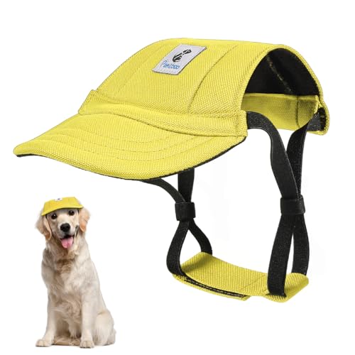 Pawaboo Hunde Baseballmütze, Hundemütze mit elastischen Ohrlöchern, Verstellbar Hundecap Sport Haustier Hut Sonnenschutz für kleine, mittelgroße & große Hunde, Hunde Outfits, XL, Gelb von Pawaboo