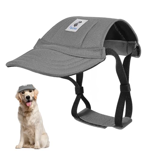 Pawaboo Hunde Baseballmütze, Hundemütze mit elastischen Ohrlöchern, Verstellbar Hundecap Sport Haustier Hut Sonnenschutz für kleine, mittelgroße & große Hunde, Hunde Outfits, XL, Grau von Pawaboo