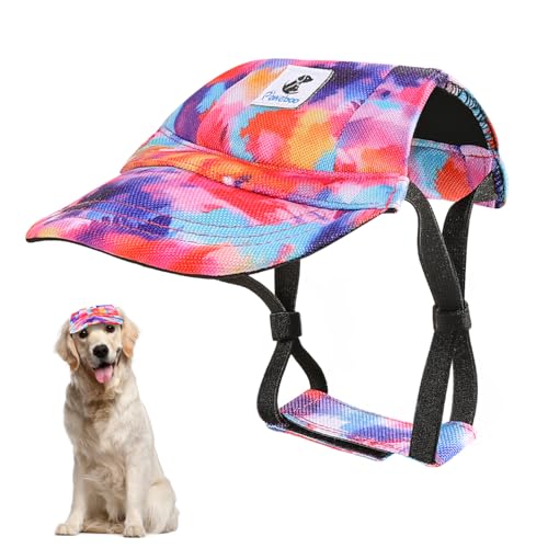 Pawaboo Hunde Baseballmütze, Hundemütze mit elastischen Ohrlöchern, Verstellbar Hundecap Sport Haustier Hut Sonnenschutz für kleine, mittelgroße & große Hunde, Hunde Outfits, XL, Mehrfarbig von Pawaboo