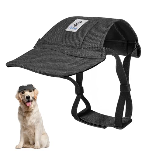 Pawaboo Hunde Baseballmütze, Hundemütze mit elastischen Ohrlöchern, Verstellbar Hundecap Sport Haustier Hut Sonnenschutz für kleine, mittelgroße & große Hunde, Hunde Outfits, XL, Schwarz von Pawaboo