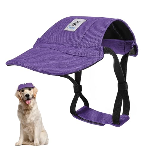 Pawaboo Hunde Baseballmütze, Hundemütze mit elastischen Ohrlöchern, Verstellbar Hundecap Sport Haustier Hut Sonnenschutz für kleine, mittelgroße & große Hunde, Hunde Outfits, XL, Violett von Pawaboo