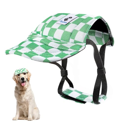 Pawaboo Hunde Baseballmütze, Hundemütze mit elastischen Ohrlöchern, Verstellbar Hundecap Sport Haustier Hut Sonnenschutz für kleine, mittelgroße & große Hunde, Hunde Outfits, XL, Weiß + Grün von Pawaboo