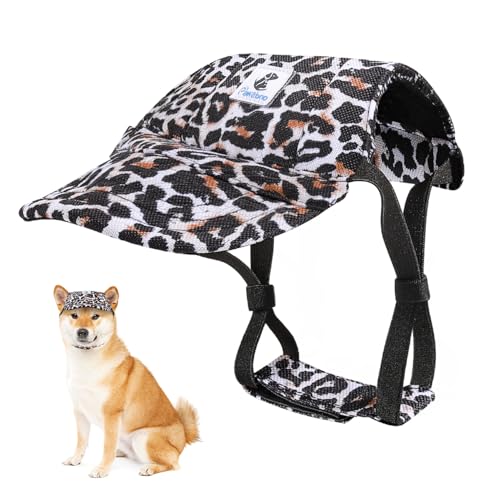 Pawaboo Hunde Baseballmütze, Hundemütze mit elastischen Ohrlöchern, Verstellbar Hundecap Sport Haustier Hut Sonnenschutz für kleine, mittelgroße & große Hunde, M, Schwarzer und Weißer Leopardendruck von Pawaboo