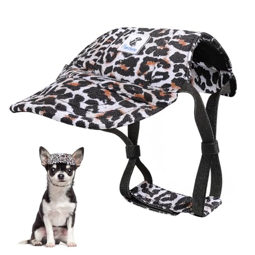 Pawaboo Hunde Baseballmütze, Hundemütze mit elastischen Ohrlöchern, Verstellbar Hundecap Sport Haustier Hut Sonnenschutz für kleine, mittelgroße & große Hunde, S, Schwarzer und Weißer Leopardendruck von Pawaboo