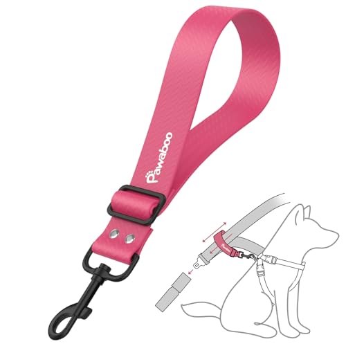 Pawaboo Hunde Sicherheitsgurt, Hunde Anschnallgurt mit Verstellbarem Riemen und Haken Universeller Hundeanschnaller für Auto, Gewebter Nylongürtel und PVC Gehäuse Hundegurt fürs Auto, 20 Zoll, Rosa von Pawaboo