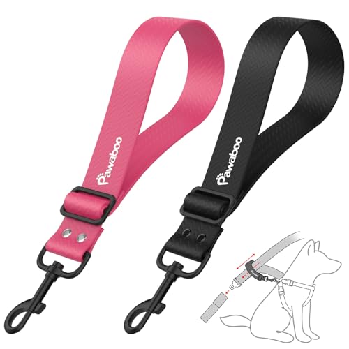 Pawaboo Hunde Sicherheitsgurt, Hunde Anschnallgurt mit Verstellbarem Riemen und Haken Universeller Hundeanschnaller für Auto, Nylongürtel und PVC Gehäuse Hundegurt, 20 Zoll, 2 Pack, Rosa + Schwarz von Pawaboo