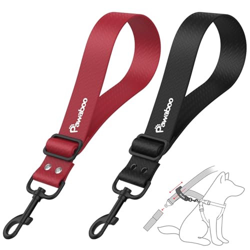 Pawaboo Hunde Sicherheitsgurt, Hunde Anschnallgurt mit Verstellbarem Riemen und Haken Universeller Hundeanschnaller für Auto, Nylongürtel und PVC Gehäuse Hundegurt, 20 Zoll, 2 Pack, Rot + Schwarz von Pawaboo