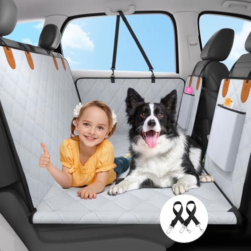 Pawaboo Hundedecke Auto Rückbank, Wasserdicht Autoschondecke Hund Rücksitz, Faltbar Hundematte Auto Rückbank, Tragkraft von bis zu 181 kg, Hunde Autodecke Autositzbezug Seitenschutz Rücksitzbank, Grau von Pawaboo