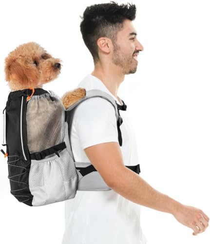 Pawaboo Hunderucksack, Hunde Reisetasche für Kleine Mittlere Rassen, Verstellbar Atmungsaktiv Netz, Welpenrucksack mit Brustgurt, Ergonomisch Haustier Hund Tragetasche für Wandern Reisen, S, Schwarz von Pawaboo