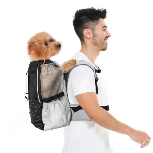 Pawaboo Hunderucksack, Hunde Reisetasche für Kleine Mittlere Rassen, Verstellbar Atmungsaktiv Netz, Welpenrucksack mit Brustgurt, Ergonomisch Haustier Hund Tragetasche für Wandern Reisen Camping, S von Pawaboo