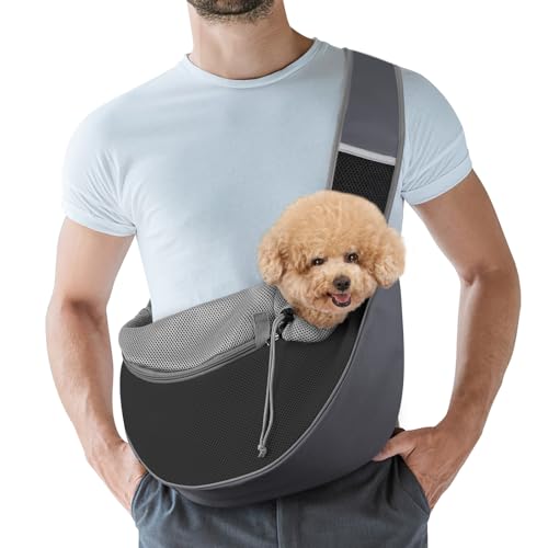 Pawaboo Hundetragetasche, Hundetasche, Verstellbare Tragetasche Hund, Haustier Umhängetasche Transporttasche für Haustiere, Hunde Tragetaschen Tragetücher für Outdoor Reisen - M, Dunkelgrau + Schwarz von Pawaboo