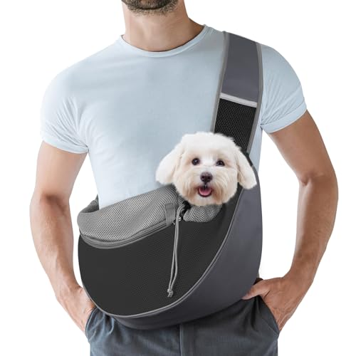 Pawaboo Hundetragetasche, Hundetasche, Verstellbare Tragetasche Hund, Haustier Umhängetasche Transporttasche für Haustiere, Hunde Tragetaschen Tragetücher für Outdoor Reisen - S, Dunkelgrau + Schwarz von Pawaboo