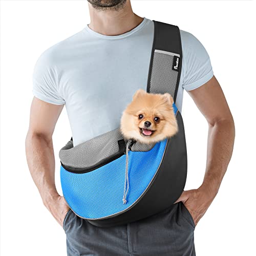 Pawaboo Hundetragetasche, Hundetasche, Verstellbare Tragetasche Hund, Haustier Umhängetasche Transporttasche für Haustiere, Hunde Tragetaschen Tragetücher für Spaziergang Outdoor - L, Hellblau von Pawaboo