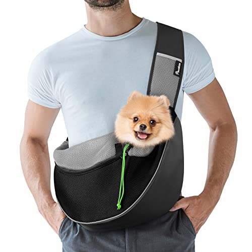 Pawaboo Hundetragetasche, Hundetasche, Verstellbare Tragetasche Hund, Haustier Umhängetasche Transporttasche für Haustiere, Hunde Tragetaschen Tragetücher für Spaziergang Outdoor Reisen - L, Schwarz von Pawaboo