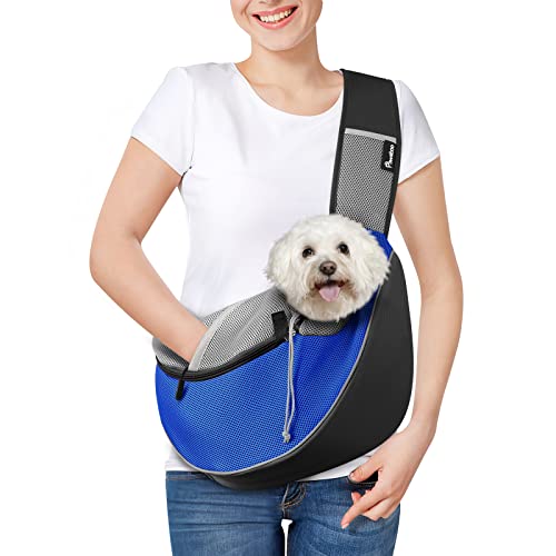 Pawaboo Hundetragetasche, Neu aufgewertet Hundetasche mit Touch-Pocket, Verstellbare Tragetasche Hund, Haustier Umhängetasche Transporttasche für Haustiere für Outdoor Reisen - L, Blau von Pawaboo