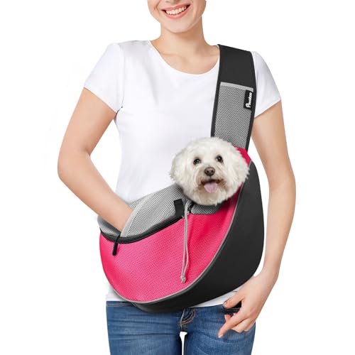 Pawaboo Hundetragetasche, Neu aufgewertet Hundetasche mit Touch-Pocket, Verstellbare Tragetasche Hund, Haustier Umhängetasche Transporttasche für Haustiere für Outdoor Reisen - L, Pink von Pawaboo