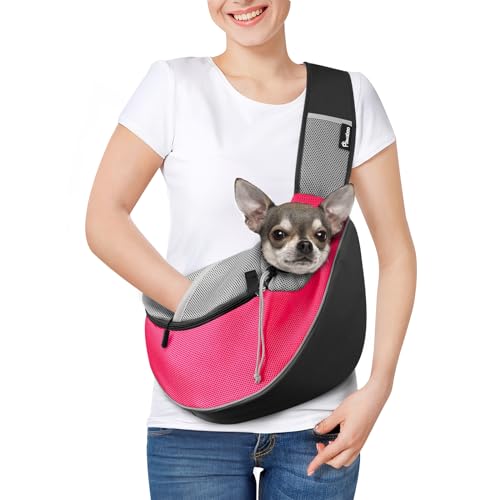 Pawaboo Hundetragetasche, Neu aufgewertet Hundetasche mit Touch-Pocket, Verstellbare Tragetasche Hund, Haustier Umhängetasche Transporttasche für Haustiere für Outdoor Reisen - S, Pink von Pawaboo