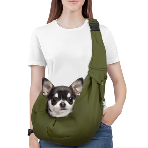 Pawaboo Hundetragetasche, Tragbare Haustier Hundetasche mit Verstellbare Schultergurt,Outdoor Reise Haustier Umhängetasche Transporttasche für Klein Hund Katze (Bis zu 12lbs), Armeegrün von Pawaboo