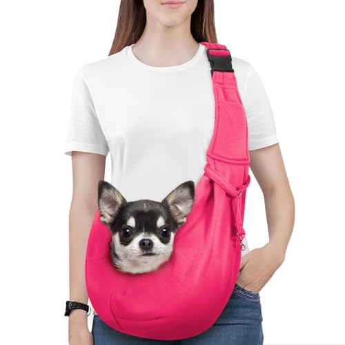 Pawaboo Hundetragetasche, Tragbare Haustier Hundetasche mit Verstellbare Schultergurt,Outdoor Reise Haustier Umhängetasche Transporttasche für Klein Hund Katze (Bis zu 12lbs), Magenta von Pawaboo