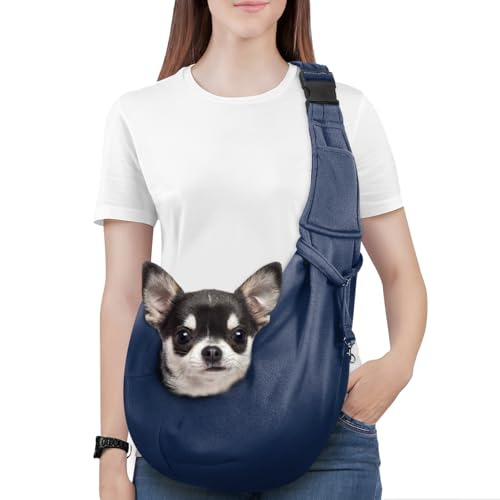 Pawaboo Hundetragetasche, Tragbare Haustier Hundetasche mit Verstellbare Schultergurt,Outdoor Reise Haustier Umhängetasche Transporttasche für Klein Hund Katze (Bis zu 12lbs), Marineblau von Pawaboo