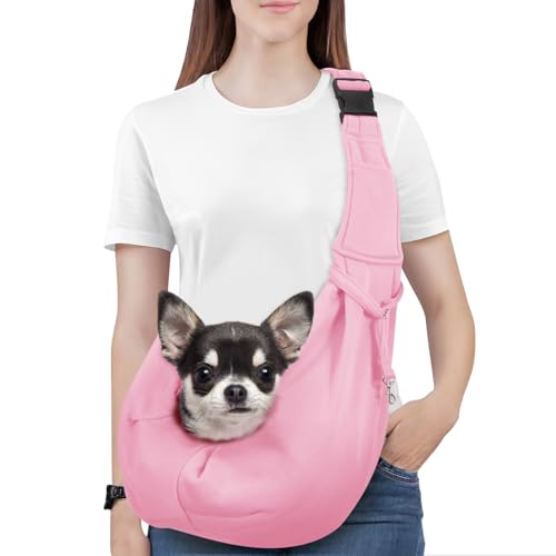 Pawaboo Hundetragetasche, Tragbare Haustier Hundetasche mit Verstellbare Schultergurt,Outdoor Reise Haustier Umhängetasche Transporttasche für Klein Hund Katze (Bis zu 12lbs), Rosa von Pawaboo