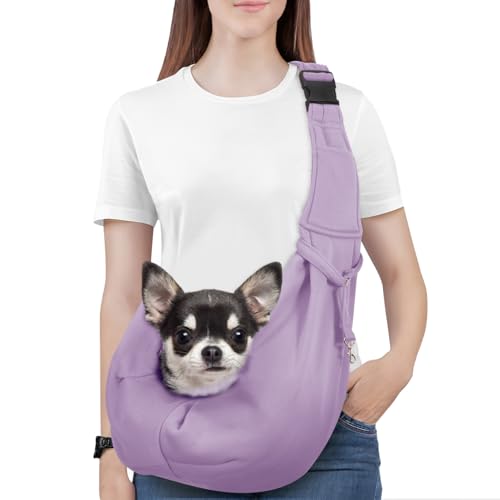 Pawaboo Hundetragetasche, Tragbare Haustier Hundetasche mit Verstellbare Schultergurt,Outdoor Reise Haustier Umhängetasche Transporttasche für Klein Hund Katze (Bis zu 12lbs), Violett von Pawaboo